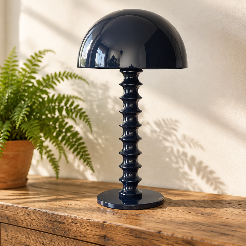 Blue Ribbed Table Lamp at the farthing 