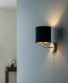 Brass Wall Light with Navy Velvet Shade