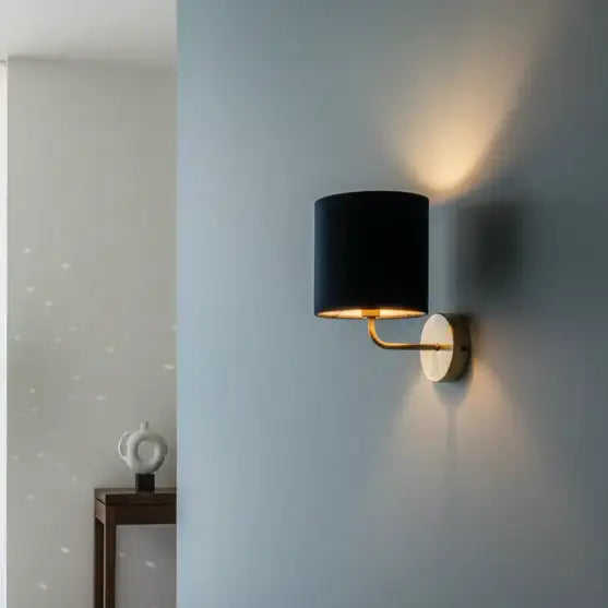 Brass Wall Light with Navy Velvet Shade