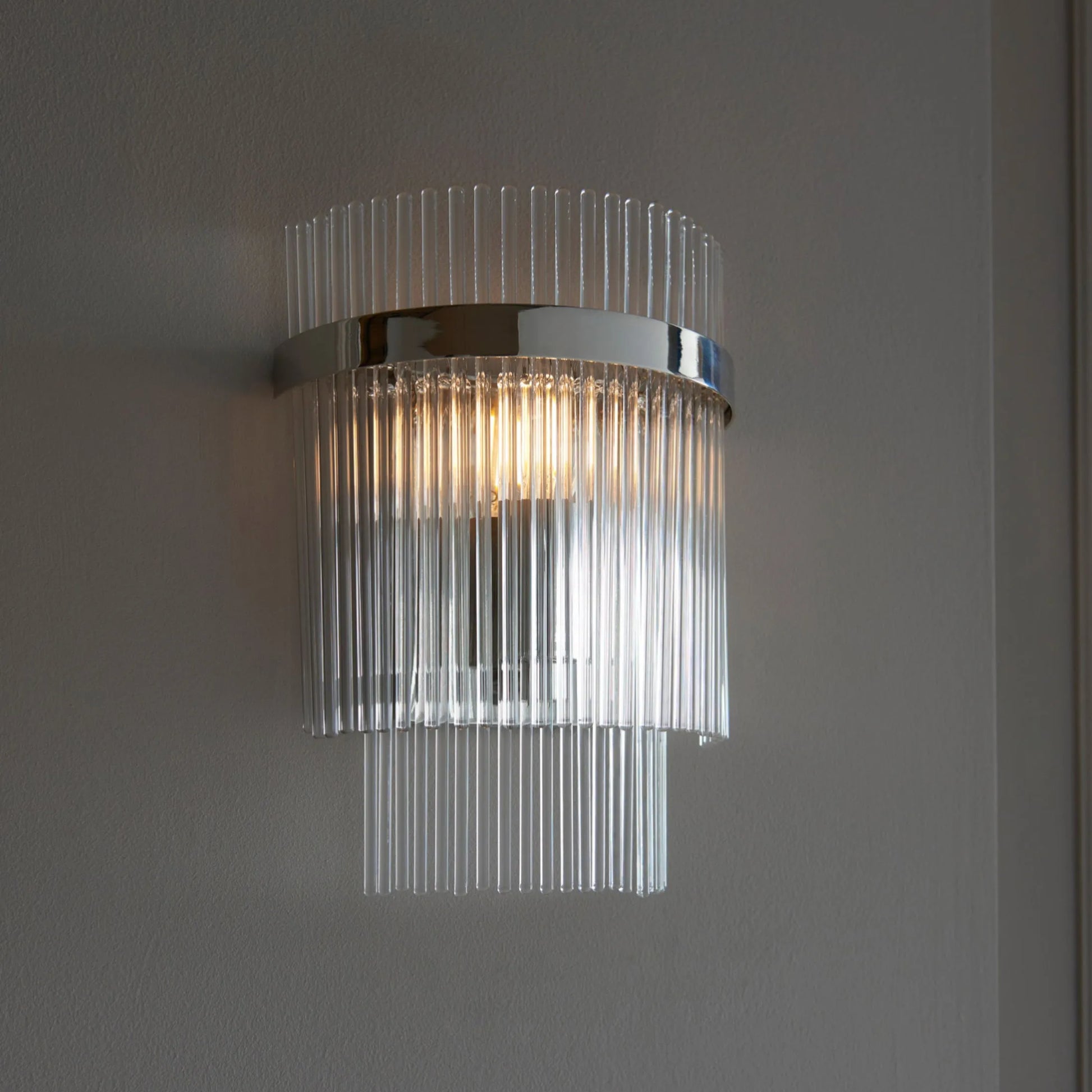 Bright Nickel & Glass Rod Wall Light 1