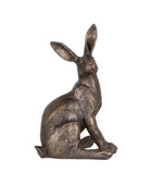 Bronze rabbit statue on a white background