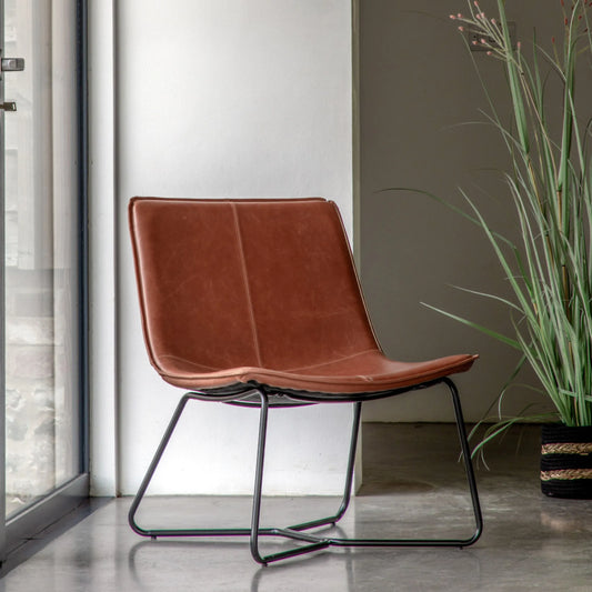 Brown Curved Seat Faux Leather Chair