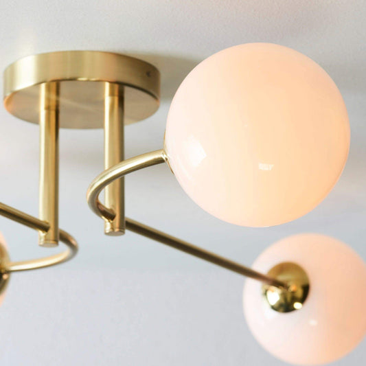 Brushed Brass Art Deco Inspired Four Globe Ceiling Light - The Farthing