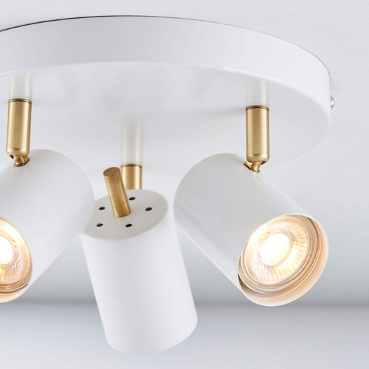 Brushed Brass and Matt White 3 Spot Ceiling Light - The Farthing