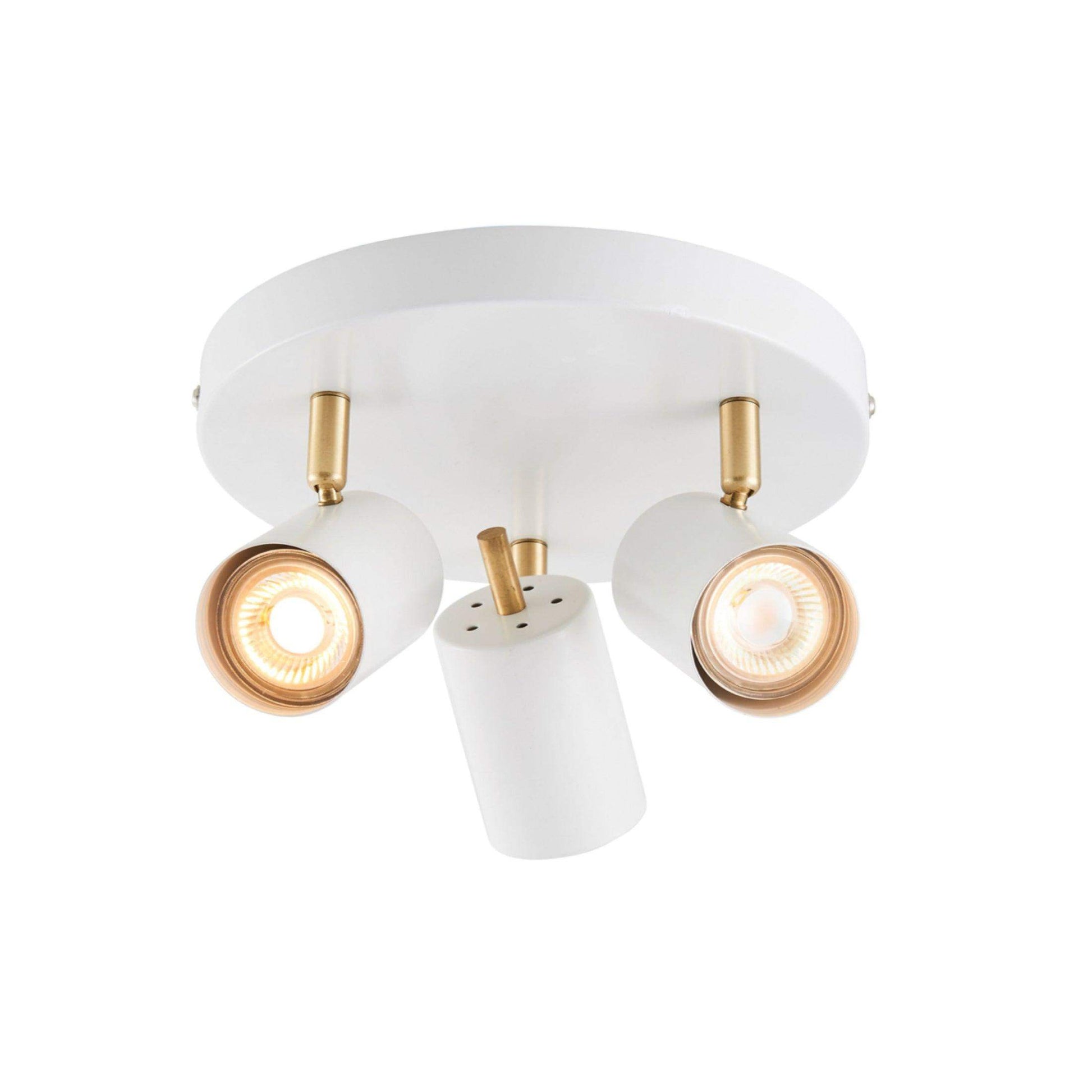 Brushed Brass and Matt White 3 Spot Ceiling Light - The Farthing