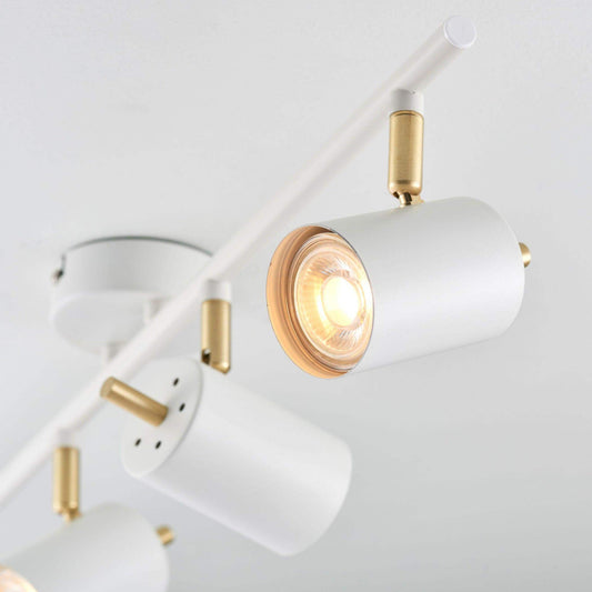 Brushed Brass and Matt White 4 Gang Spot Lamp - The Farthing