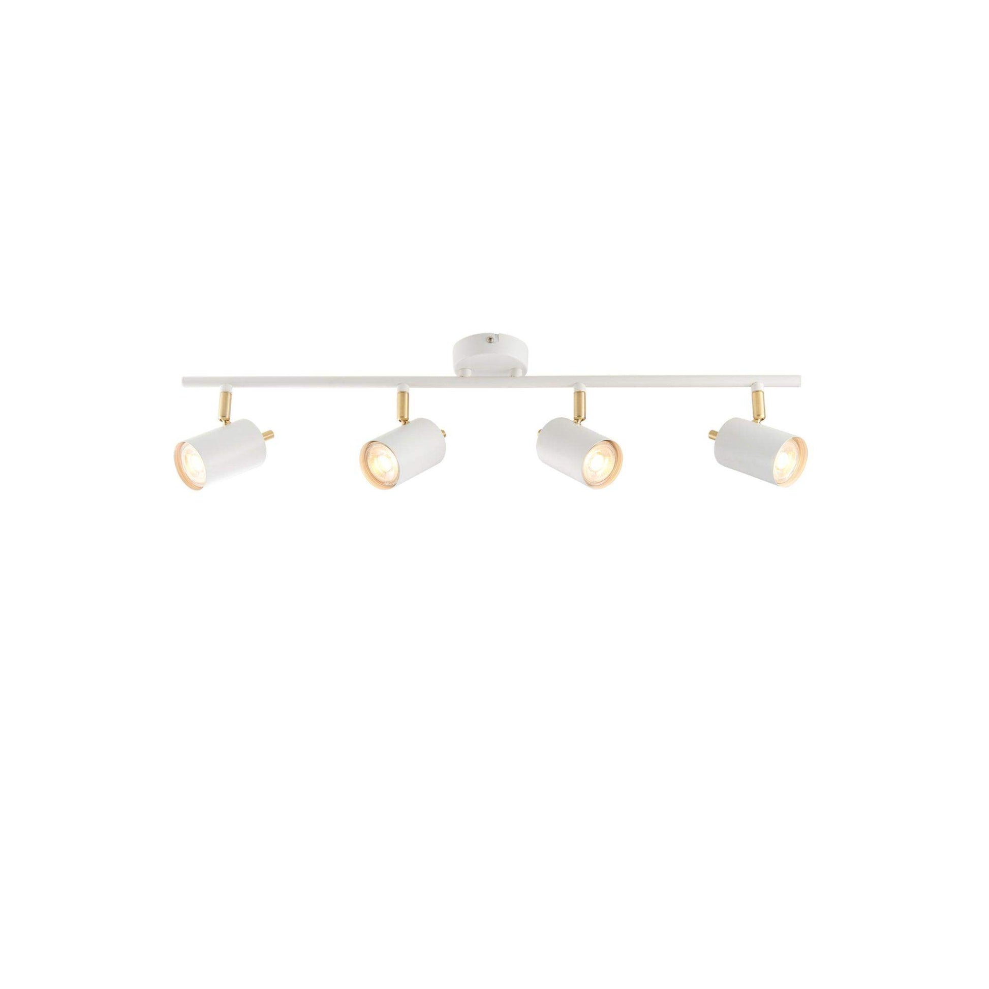 Brushed Brass and Matt White 4 Gang Spot Lamp - The Farthing