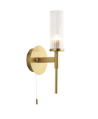 Brushed Gold Clear Ribbed Glass Come Bathroom Wall Light - The Farthing