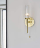 Brushed Gold Clear Ribbed Glass Come Bathroom Wall Light - The Farthing