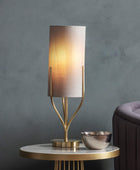 Brushed Gold Table Lamp & Fabric Cylinder Shade - The Farthing