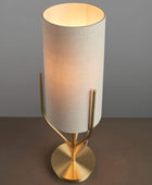 Brushed Gold Table Lamp & Fabric Cylinder Shade - The Farthing