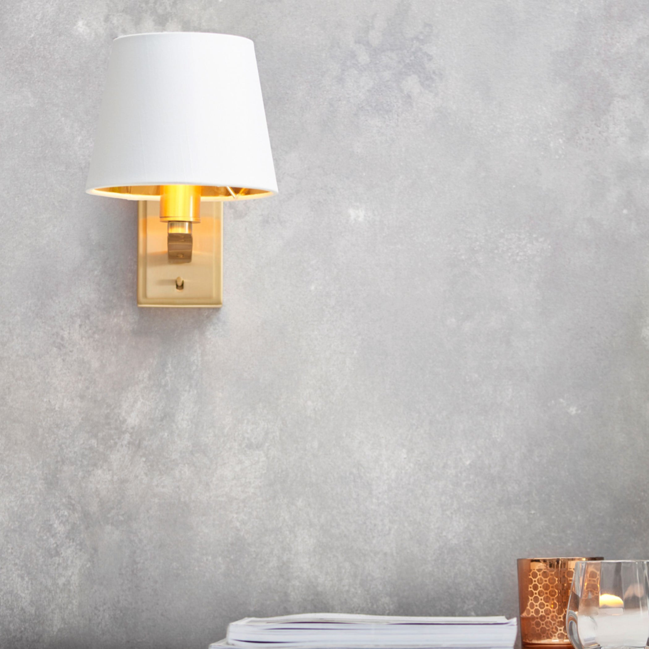 Brushed Satin Gold Wall Light with Shade 1