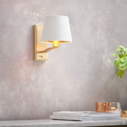 Brushed Satin Gold Wall Light with Shade - The Farthing