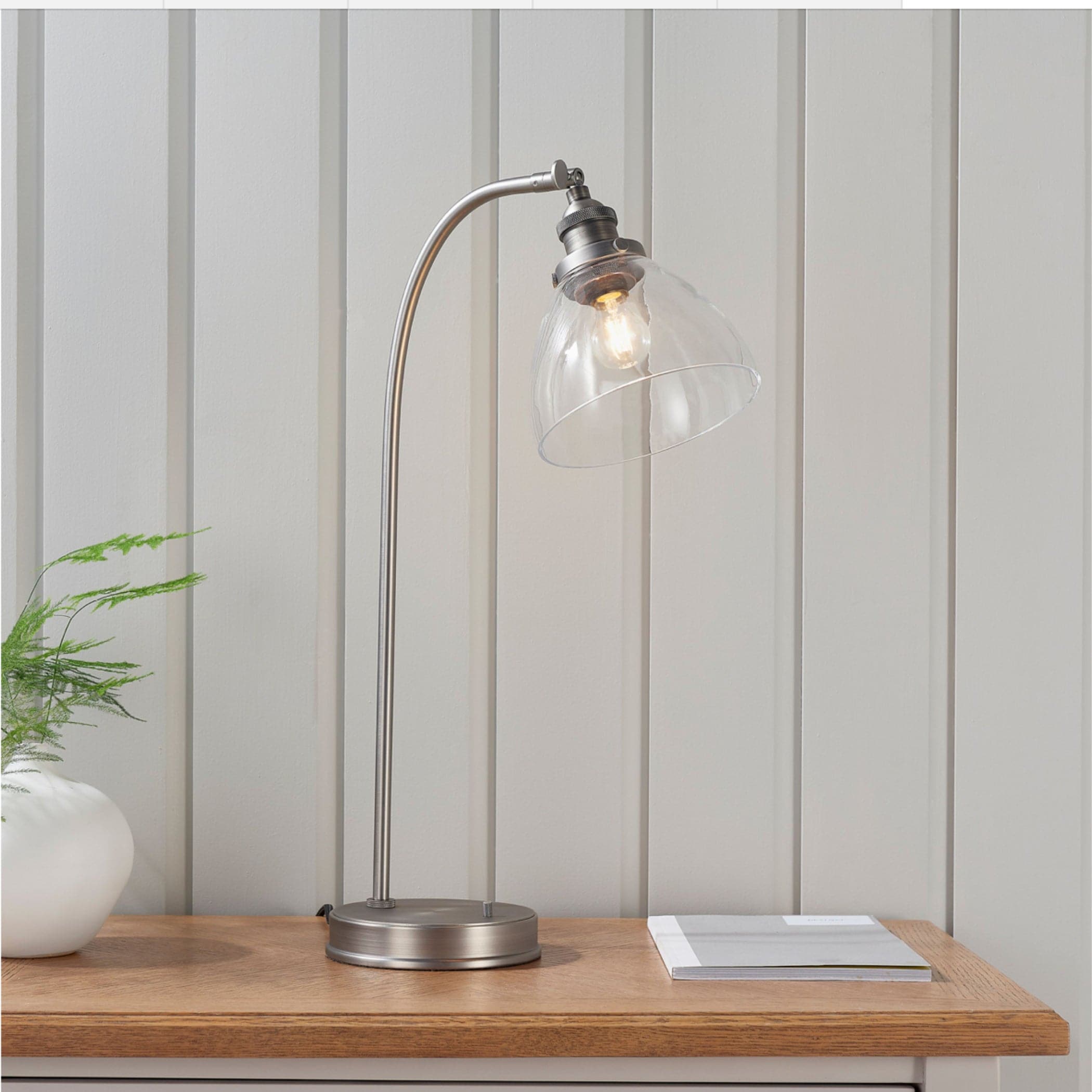 Brushed Silver and Glass Shade Table Lamp