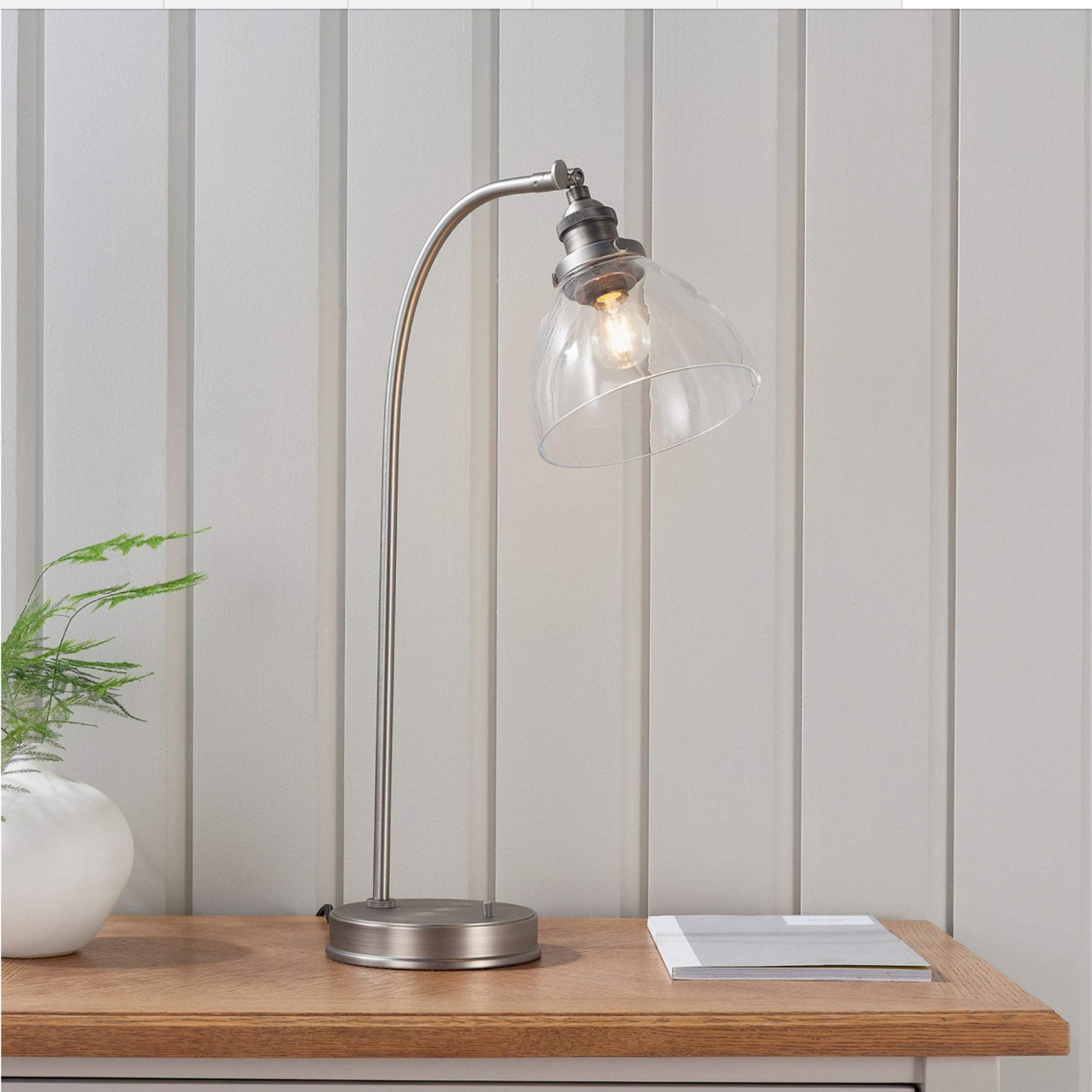 Brushed Silver and Glass Shade Table Lamp - The Farthing