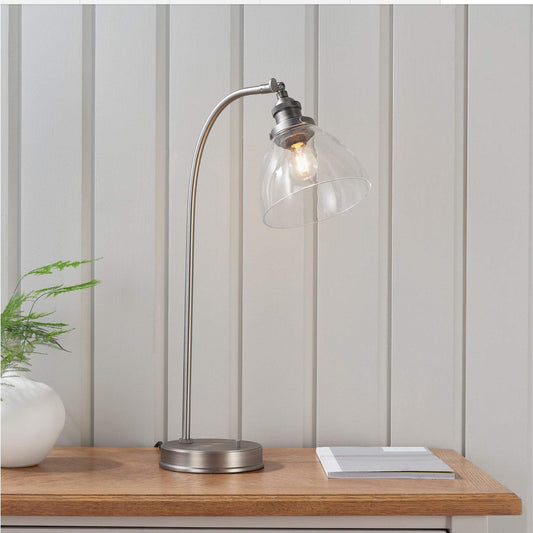 Brushed Silver and Glass Shade Table Lamp - The Farthing