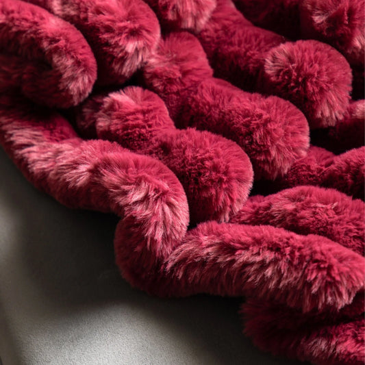 Burgundy Ribbed Faux Fur Throw 5