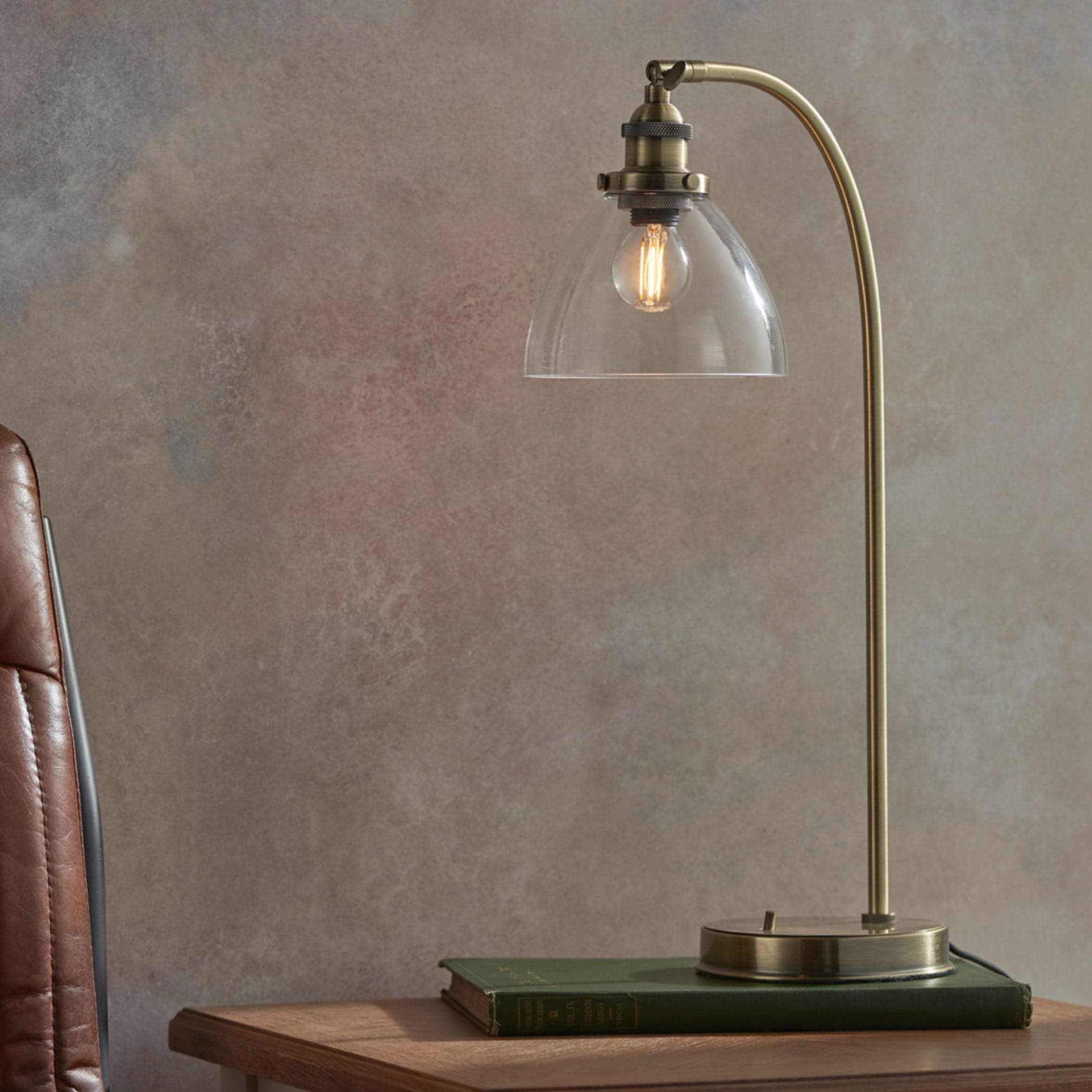 Burnished Brass and Glass Shade Table Lamp 3