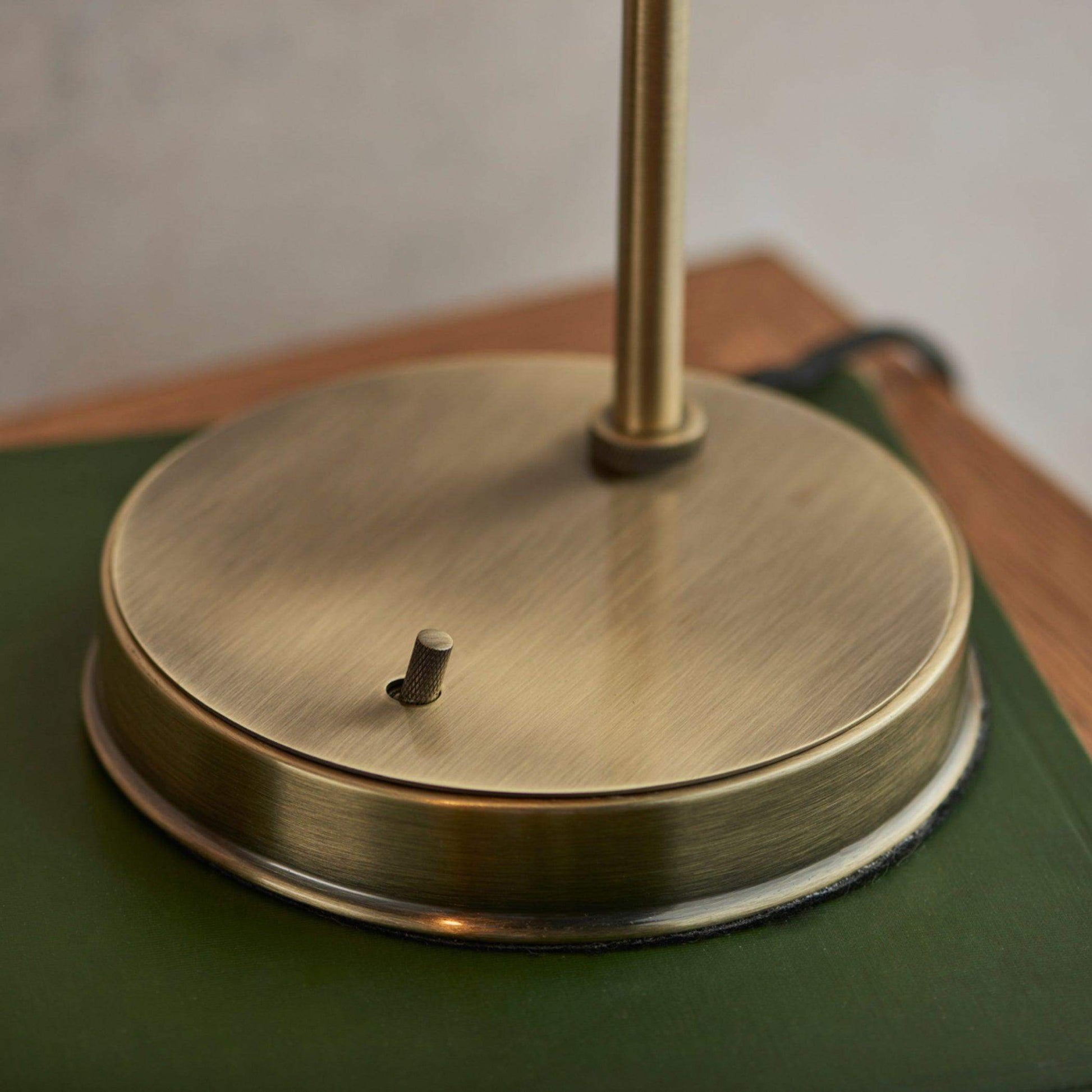 Burnished Brass and Glass Shade Table Lamp - The Farthing