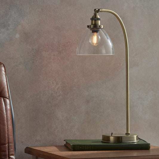 Burnished Brass and Glass Shade Table Lamp - The Farthing