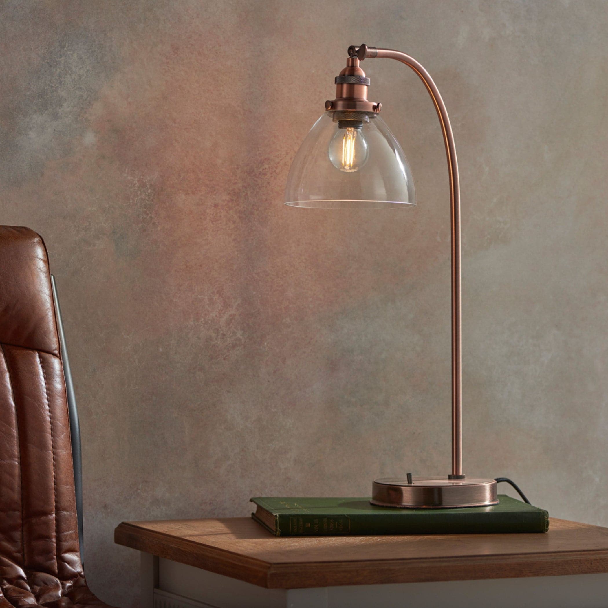 Burnished Copper and Glass Shade Table Lamp