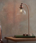 Burnished Copper and Glass Shade Table Lamp - The Farthing