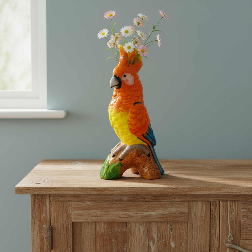 Ceramic Orange Parrot Vase