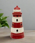 Ceramic Red & White Lighthouse Candleholder