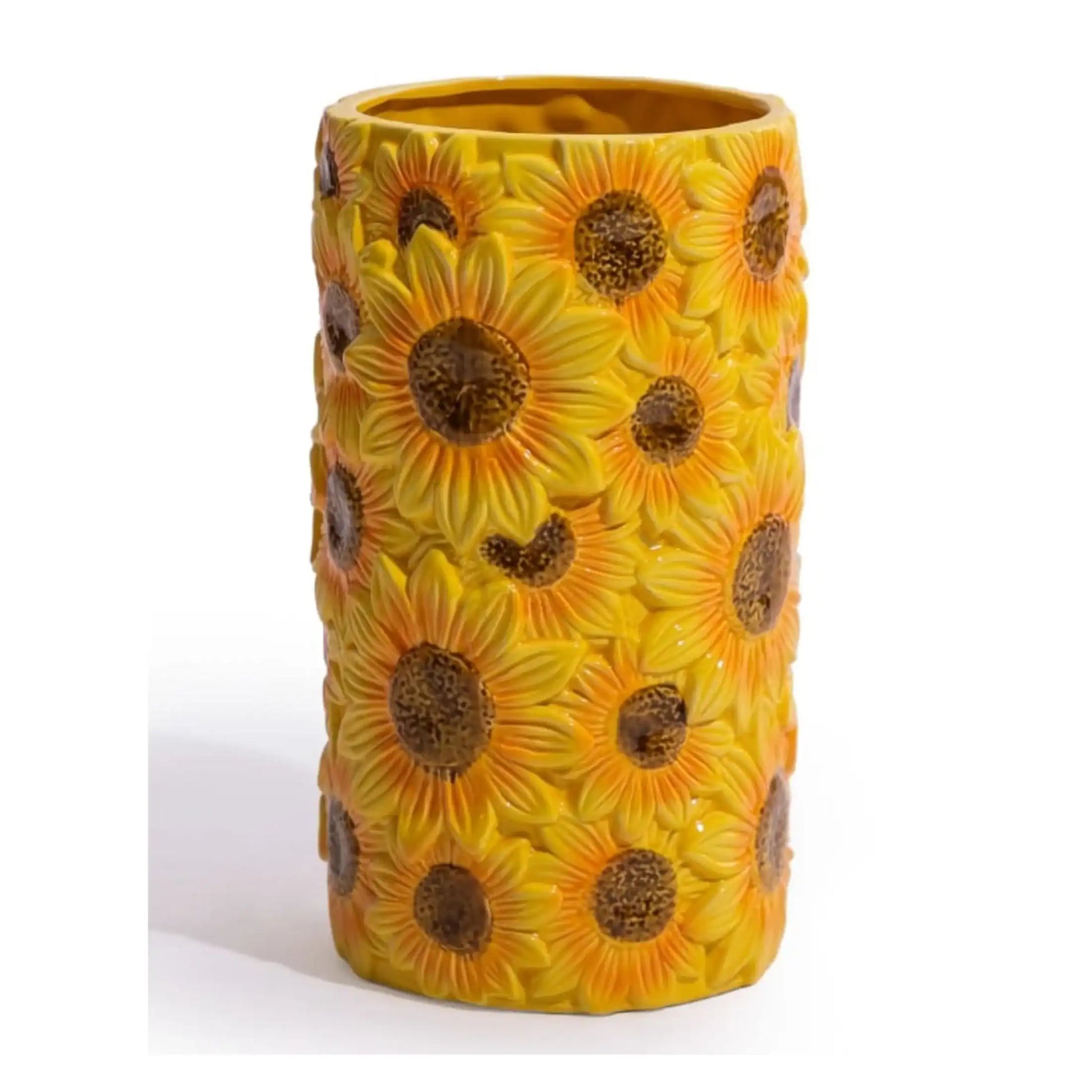 Vase with sunflower design on a white background