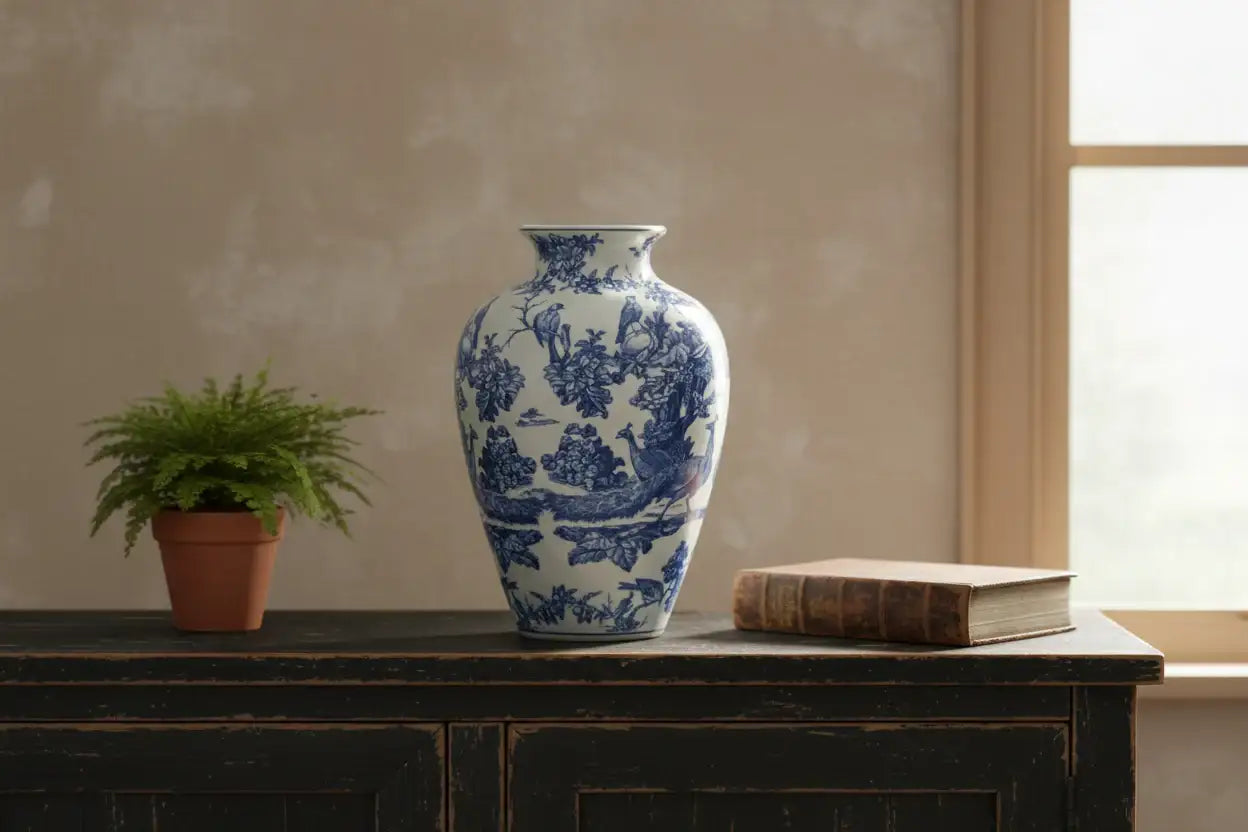 Ceramic Traditional Blue & White Birds Vase 1