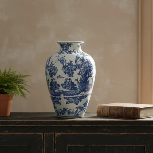 Ceramic Traditional Blue & White Birds Vase