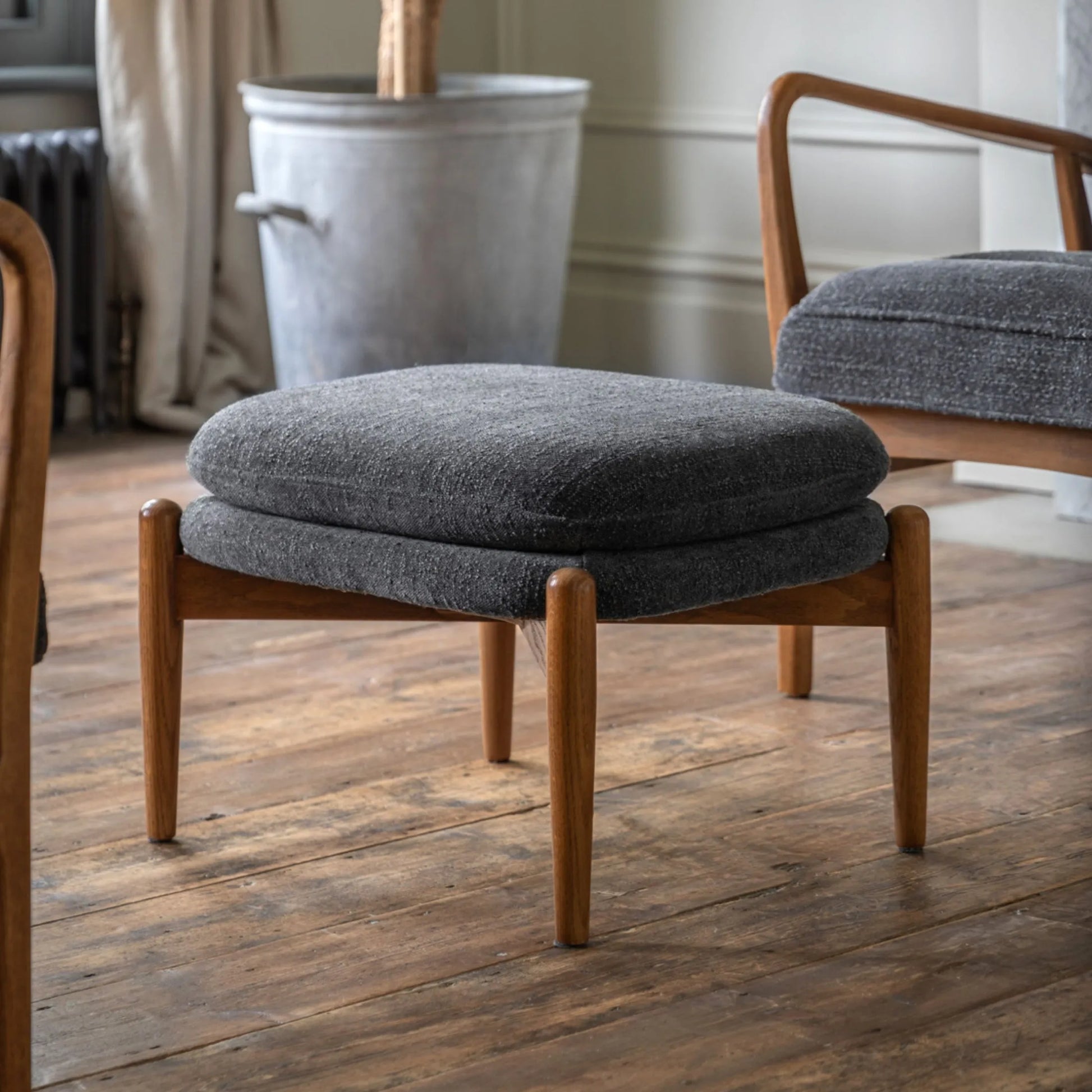 Charcoal Boucle Fabric Foot Stool