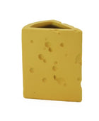Yellow cheese-shaped container on a white background