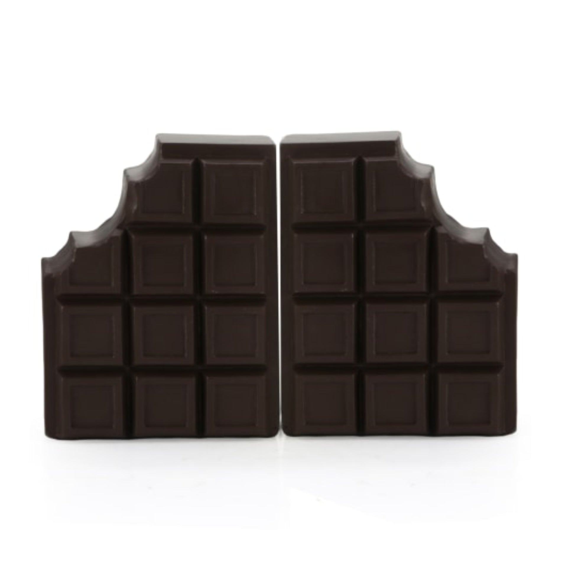 Two chocolate bar-shaped molds on a white background