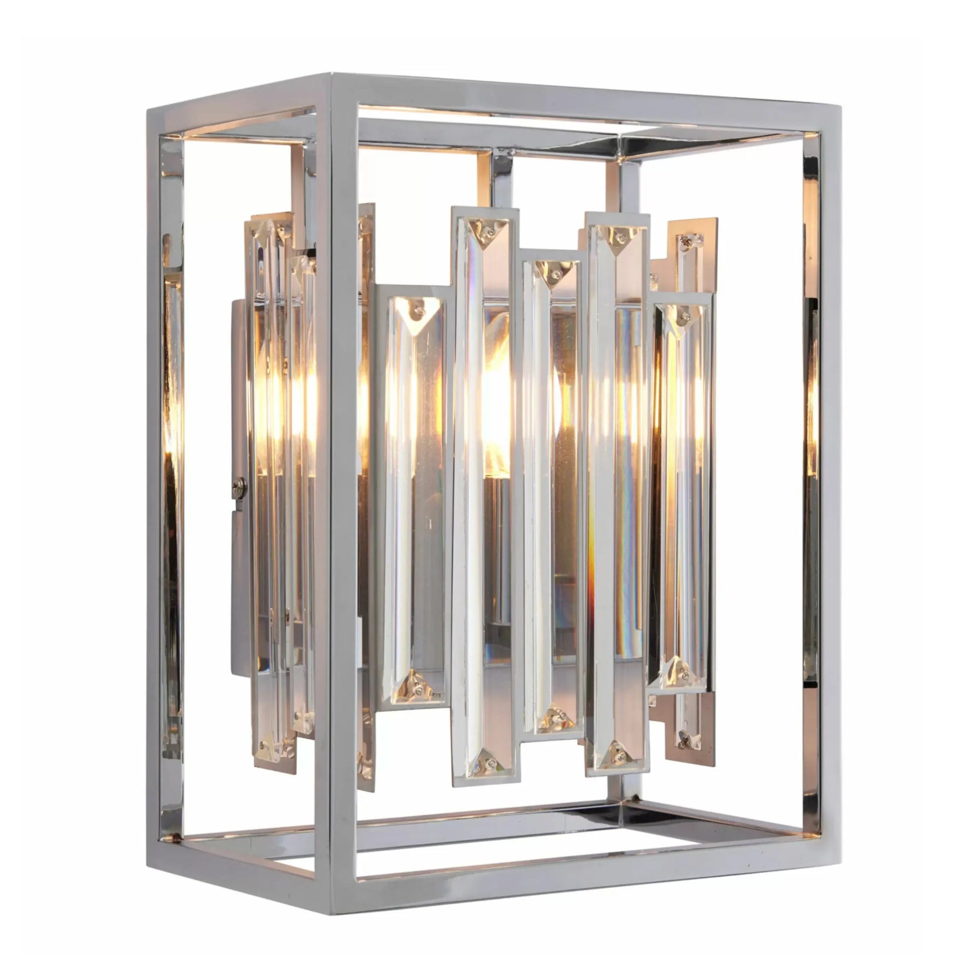 Chrome Framed Bevelled Glass Wall Light 1