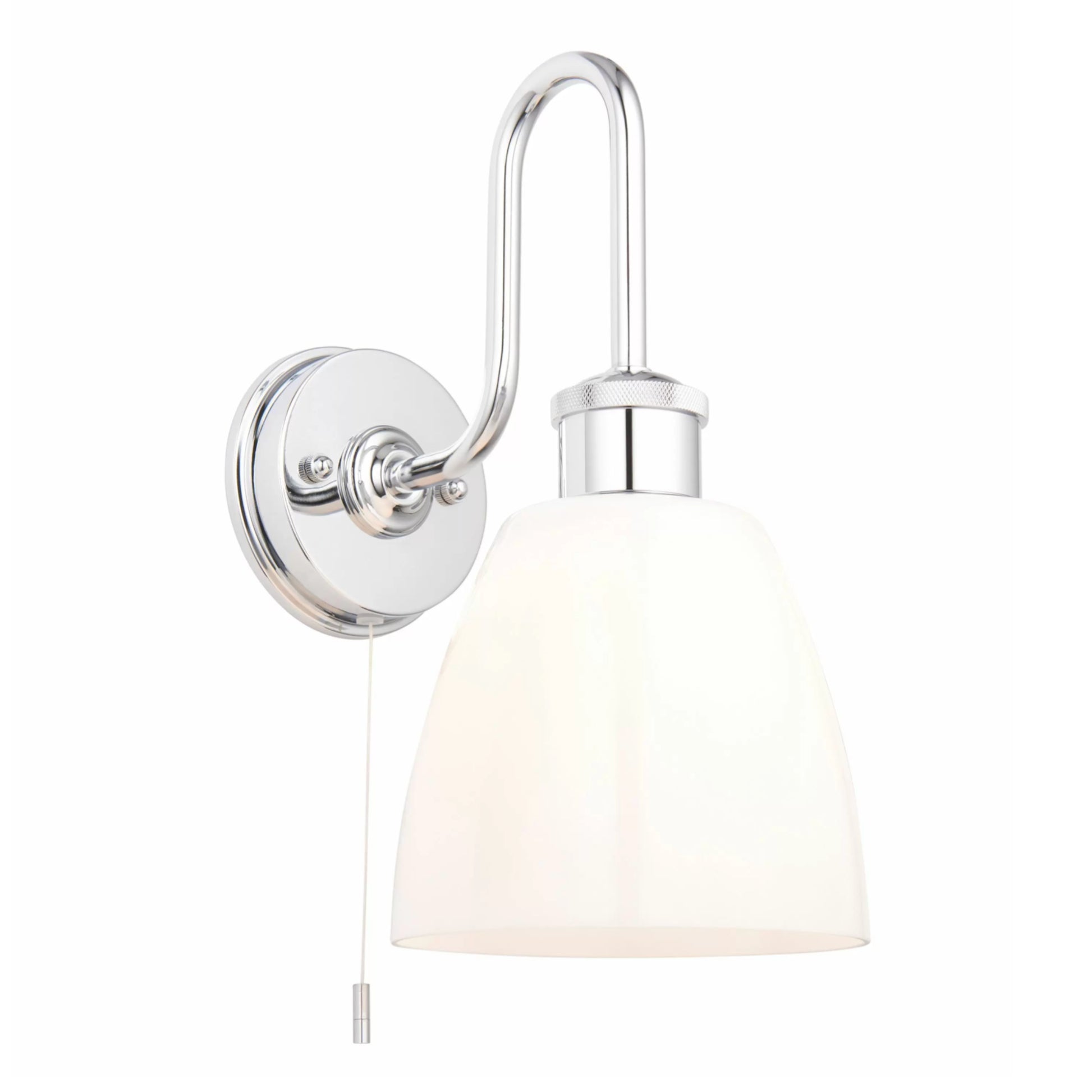 Chrome & Opaque Glass Shade Bathroom Swan Neck Wall Light 65