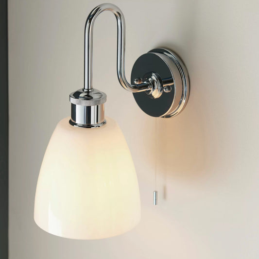  Chrome & Opaque Glass Shade Bathroom Swan Neck Wall Light3