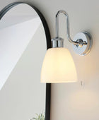 Chrome & Opaque Glass Shade Bathroom Swan Neck Wall Light