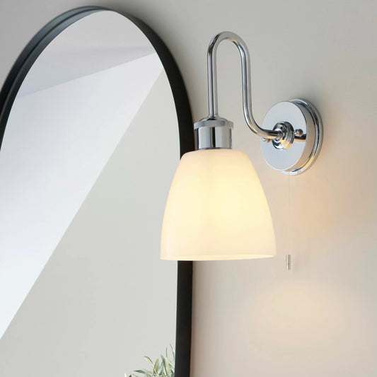 Chrome & Opaque Glass Shade Bathroom Swan Neck Wall Light