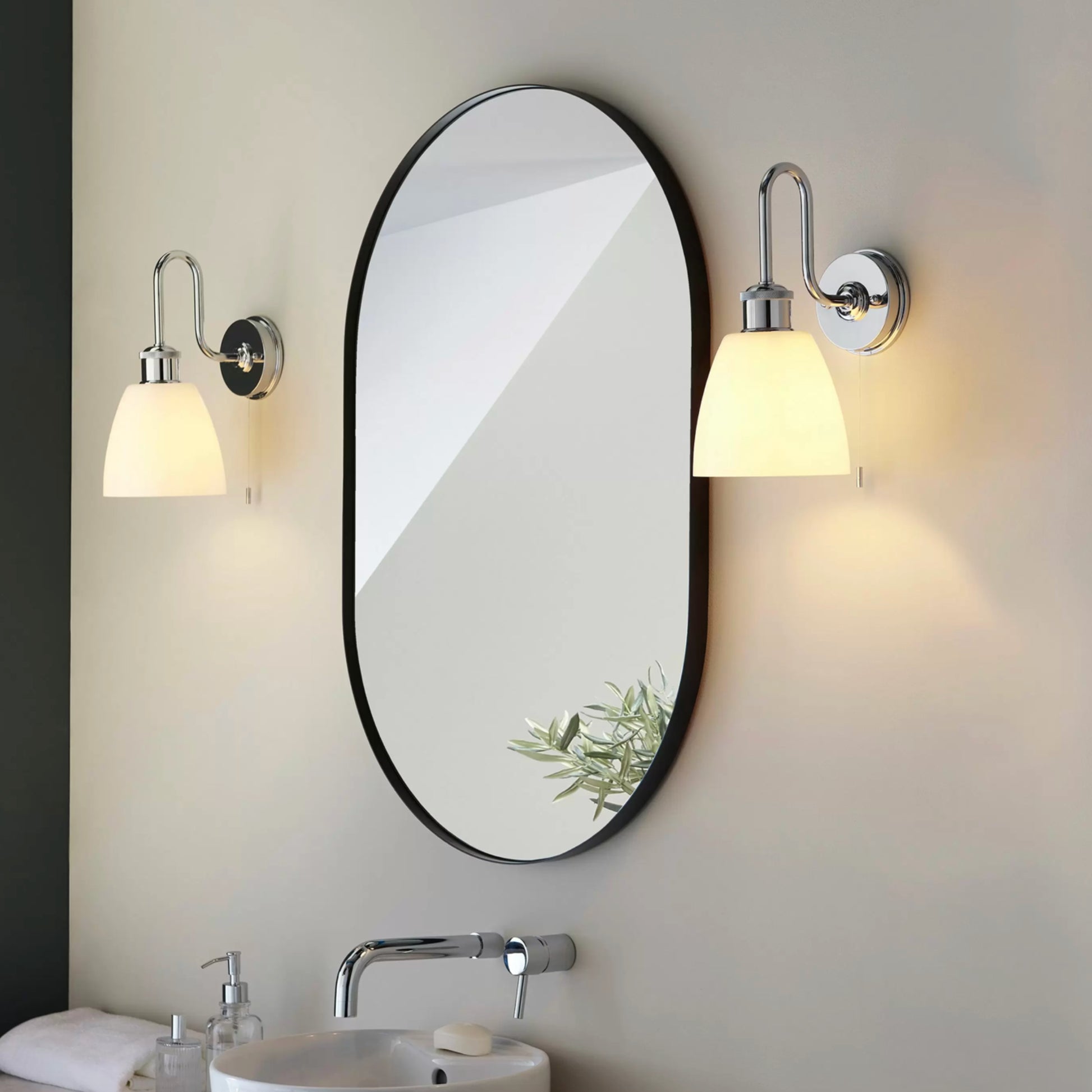 Chrome & Opaque Glass Shade Bathroom Swan Neck Wall Light 7