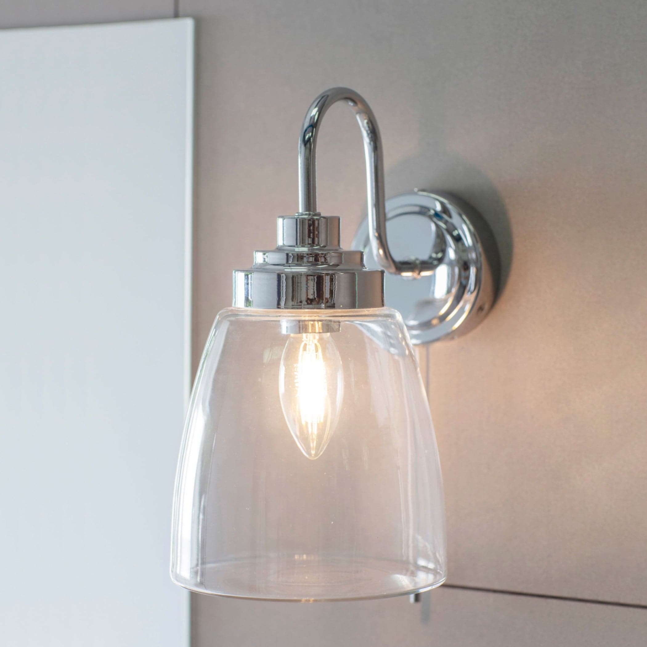 Chrome and Clear Glass Shade Bathroom Wall Light