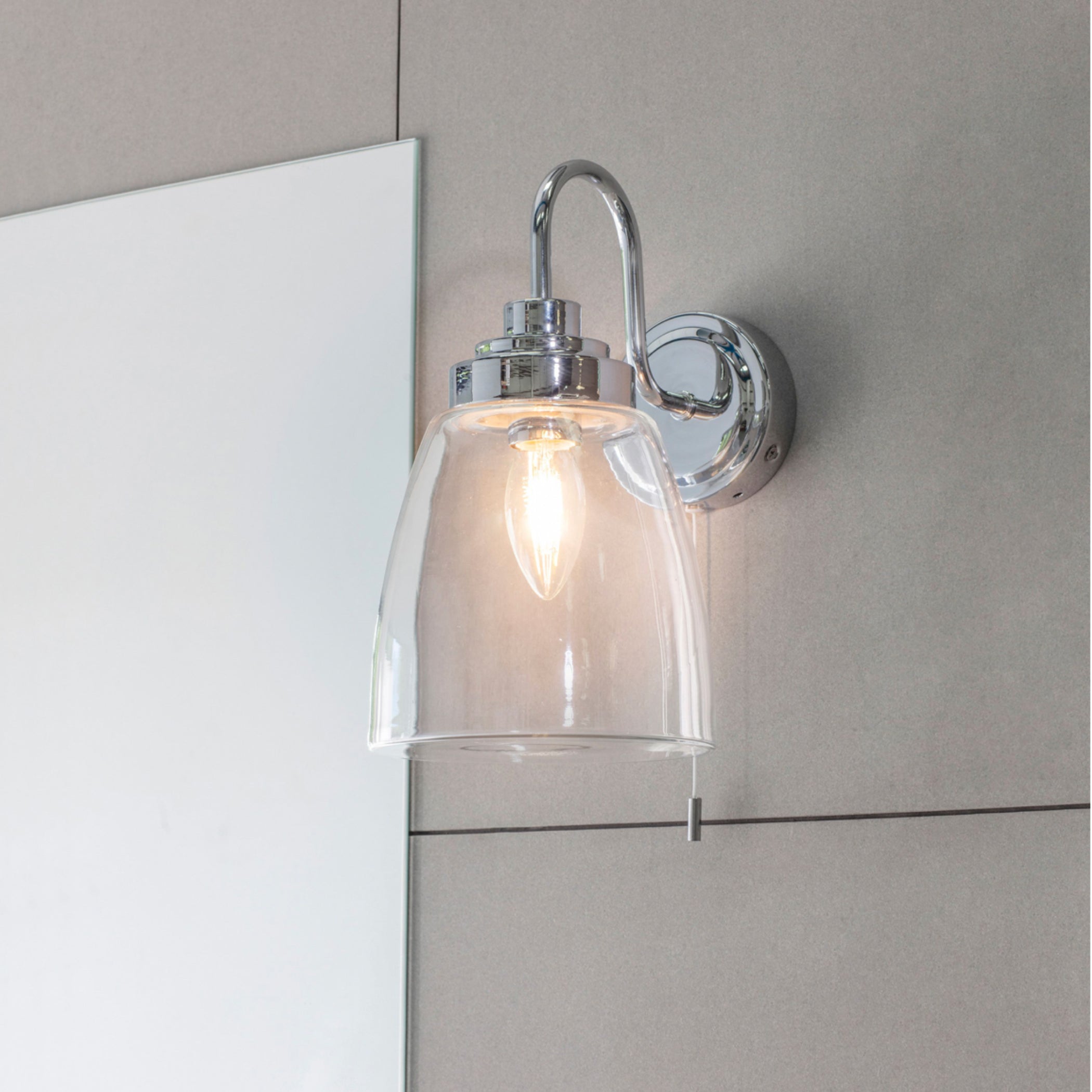 Chrome and Clear Glass Shade Bathroom Wall Light 3