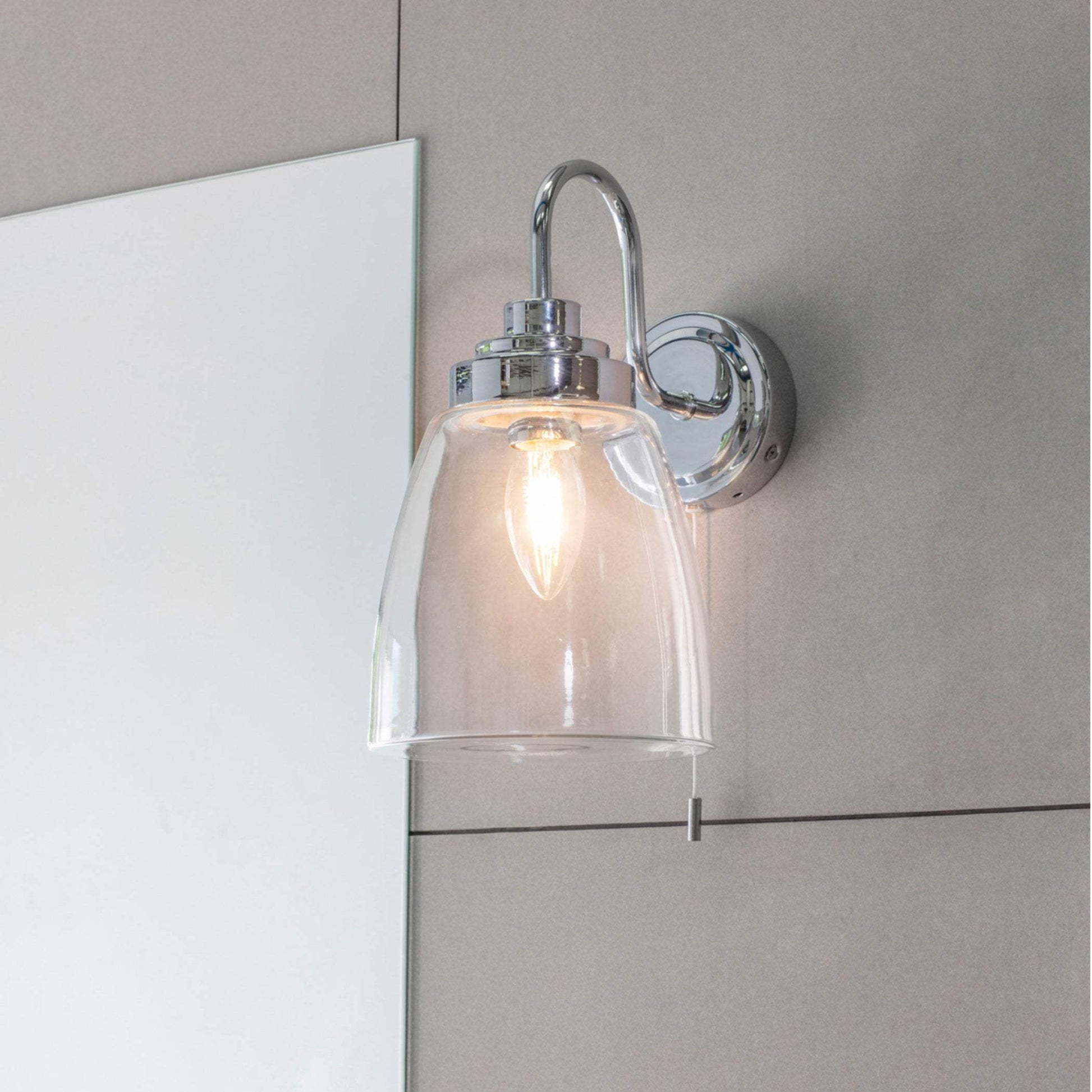 Chrome and Clear Glass Shade Bathroom Wall Light - The Farthing