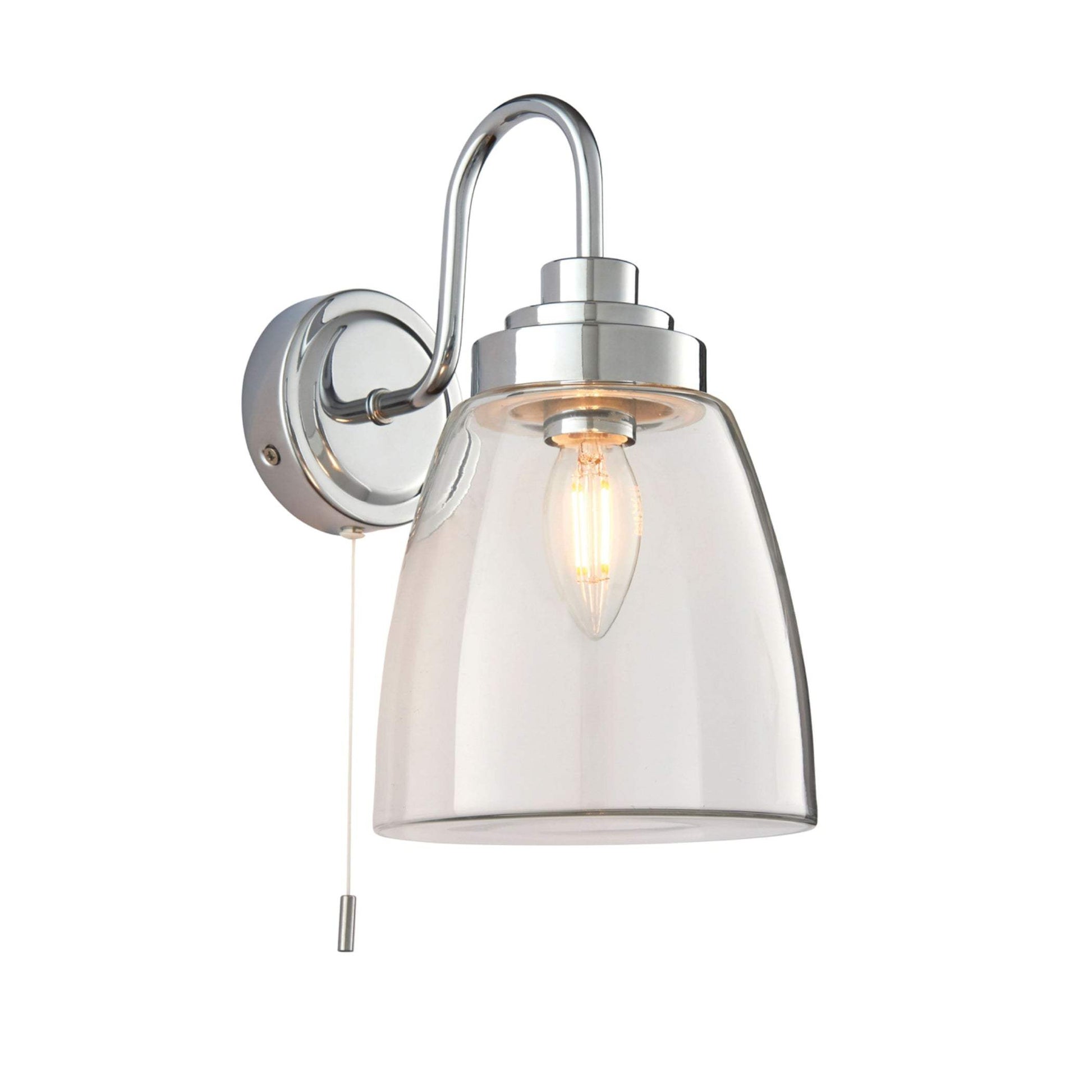 Chrome and Clear Glass Shade Bathroom Wall Light - The Farthing