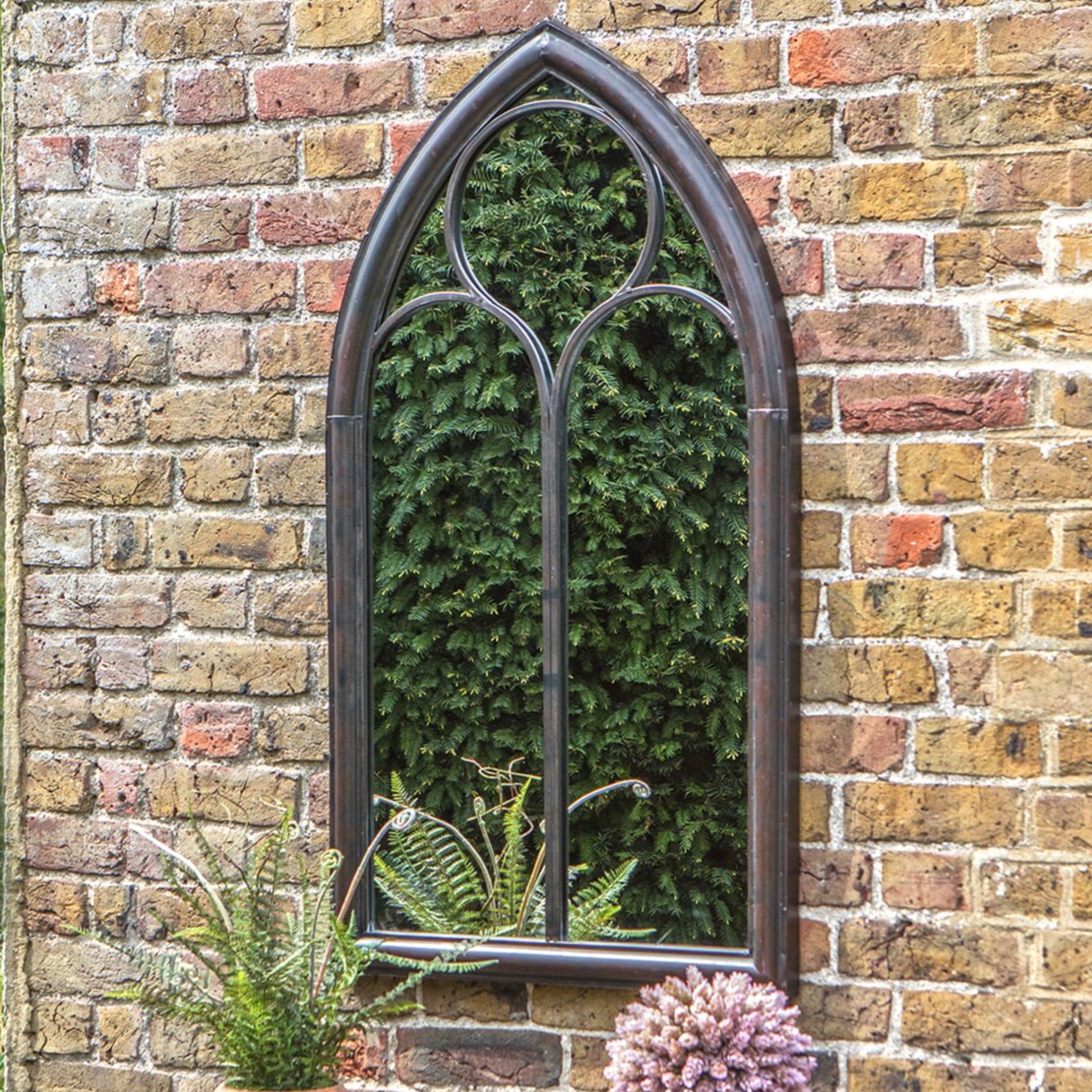 Church Window Inspired Outdoor Garden Wall Mirror 3