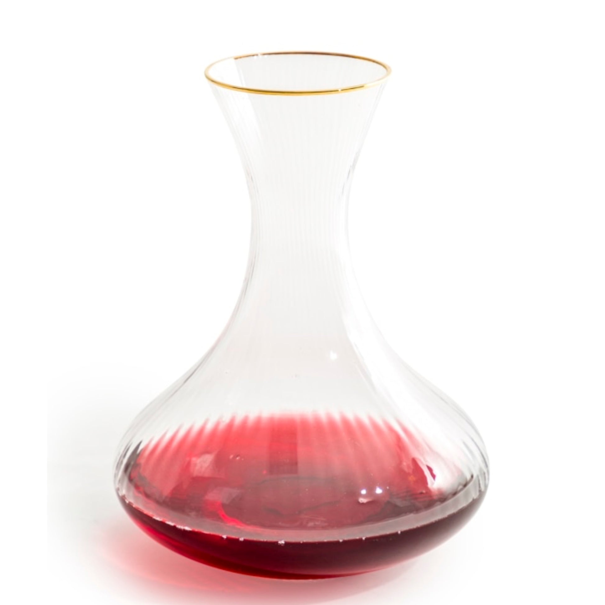 Wine decanter with red wine on a white background