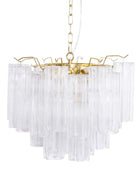 Gold chandelier with clear glass elements on a white background