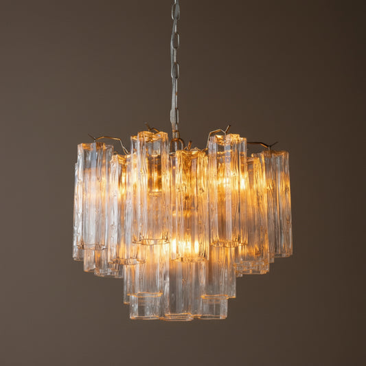 Chandelier with glass shades on a dark background
