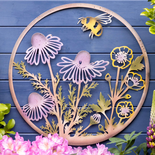 Colourful Flowers Metal Garden Wall Art 1