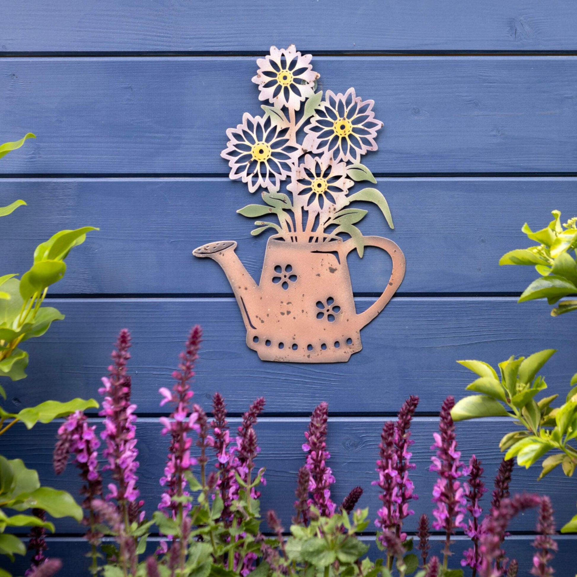 Colourful Flowers in Watering Metal Garden Wall Art - The Farthing